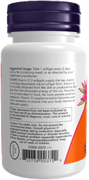 Vitamin D-3 5000 IU / Витамин Д-3 5000 ME, капсулы, 120 шт. NOW Foods — фото 3