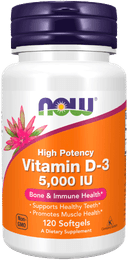 Vitamin D-3 5000 IU / Витамин Д-3 5000 ME, капсулы, 120 шт. NOW Foods — фото 1