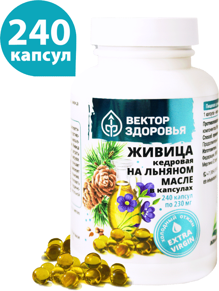 Живица кедровая на льняном масле, капсулы, 240 шт. Вектор Здоровья