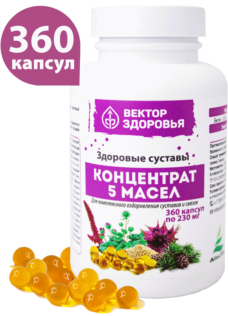 КОНЦЕНТРАТ 5 МАСЕЛ. Здоровые суставы, капсулы, 360 шт. Вектор здоровья