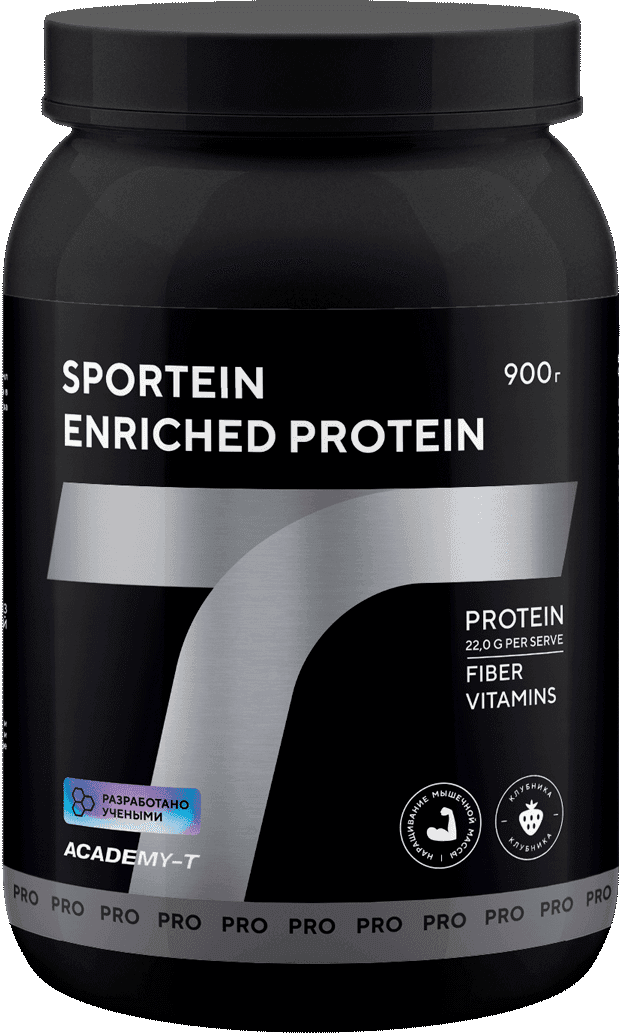 Protein Sportein® Enriched, 900 г, клубника, порошок, АКАДЕМИЯ-Т