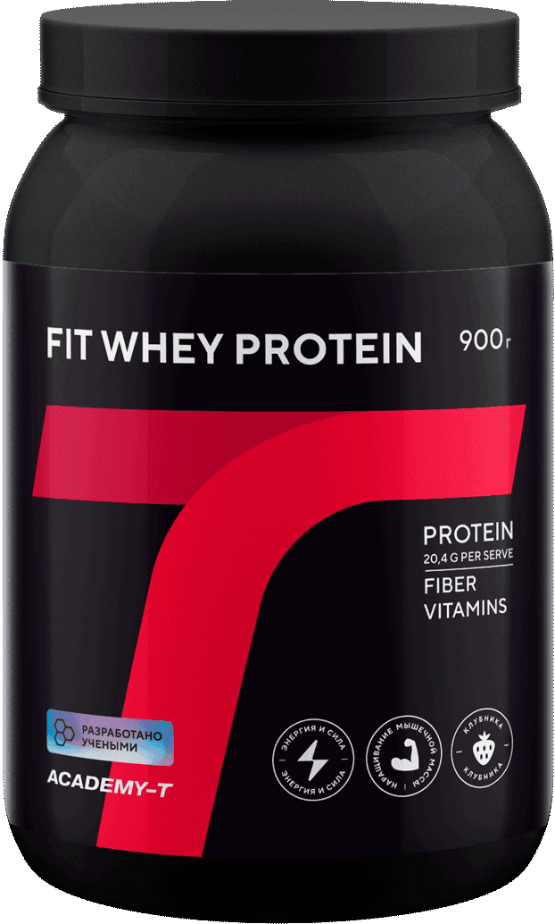 Fit Whey Protein, 900 г, клубника, порошок. АКАДЕМИЯ-Т