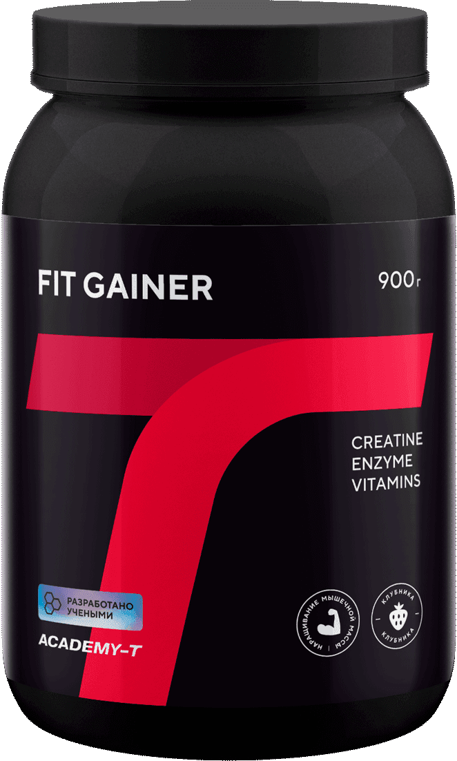 Гейнер Fit Gainer, 900 г, клубника, порошок. АКАДЕМИЯ-Т